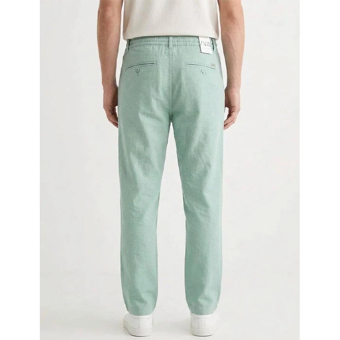 Zara-mens-navy-green-linen-pants-regular-straight-model-size-36-2 شلوار لینین اورجینال مردانه رنگ سبز دریایی برند Zara سفارش اسپانیایی مدل نیم بگ کد 2035