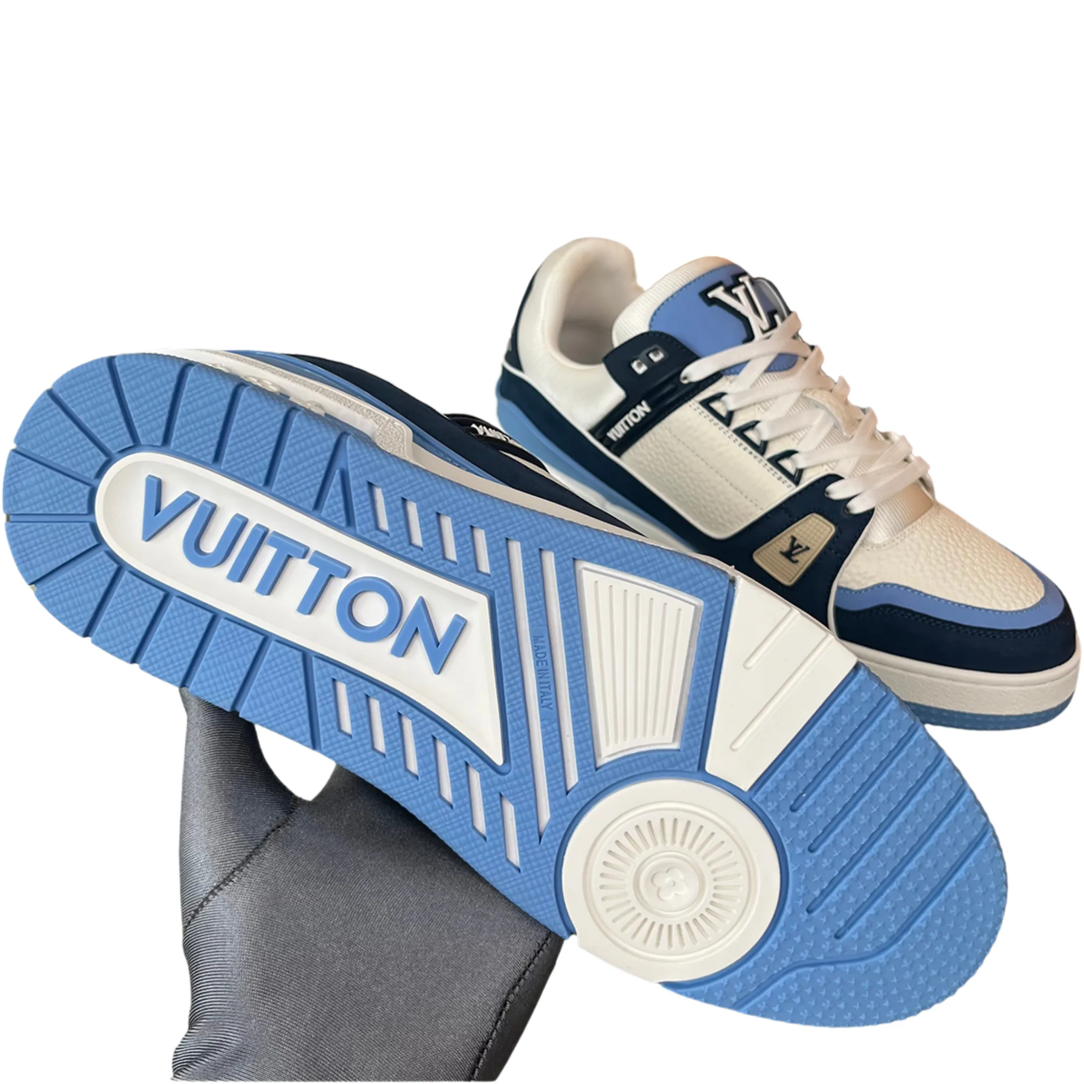 کتونی لویی ویتون سفید سرمه ای-Louis Vuitton Trainer