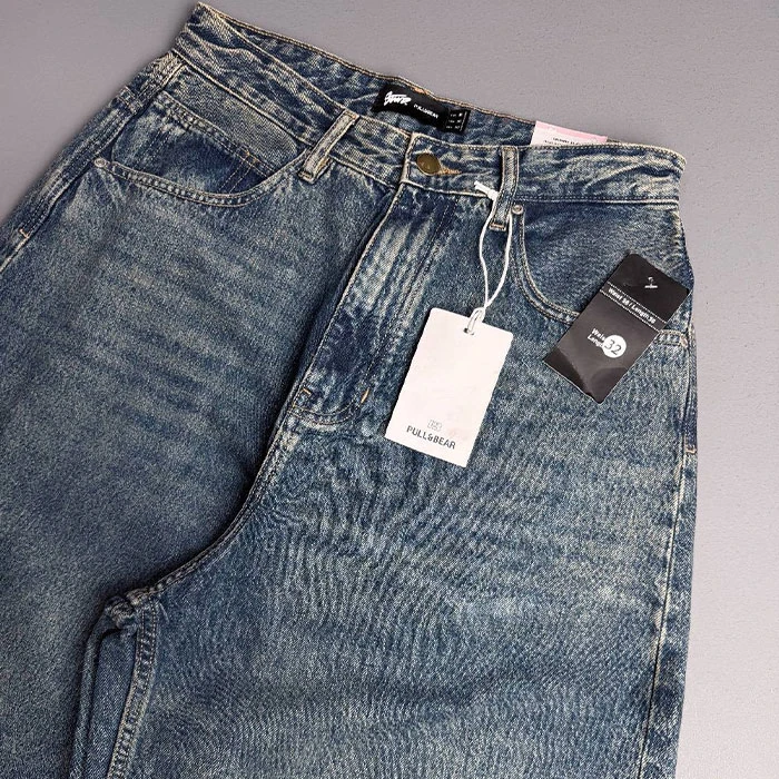 شلوار جین بگ مردانه اورجینال رنگ سرمه ای کثیف برند pull&bear سفارش اسپانیایی مدل بگ و آزاد کد 2009