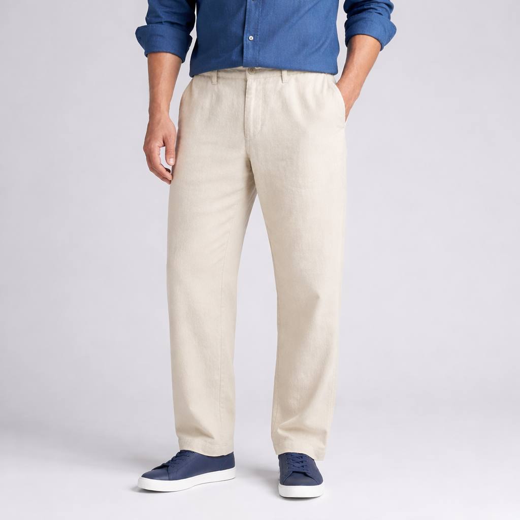 hm-mens-1 شلوار لنین راسته رگولار بسیار خنک مردانه کرمی برند H&M سوئدی 2078