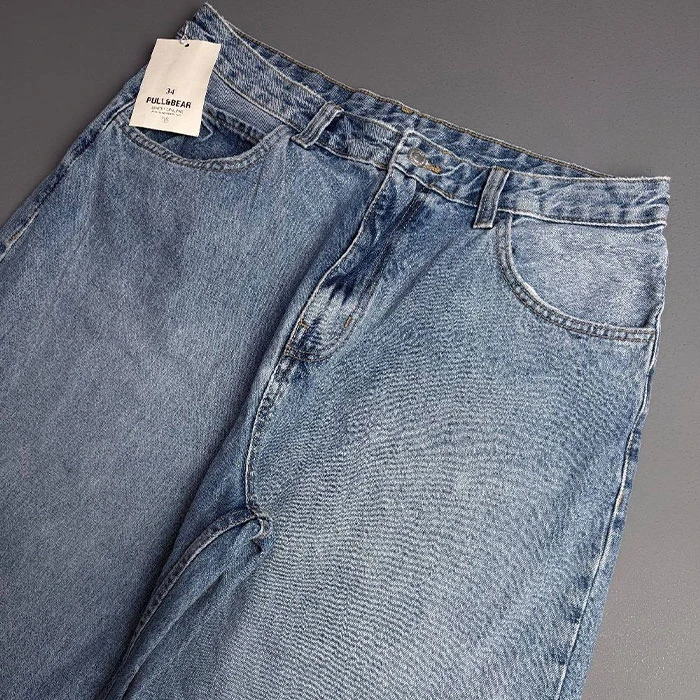شلوار جین بگ مردانه اورجینال رنگ آبی متوسط برند pull&bear سفارش اسپانیایی مدل بگ و آزاد کد 2013