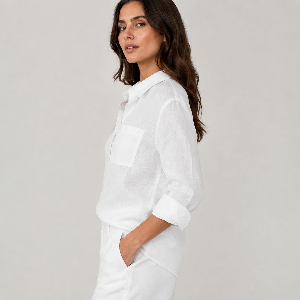 شومیز زنانه لنین نخی سفید H&M سوئدی – کد 2123