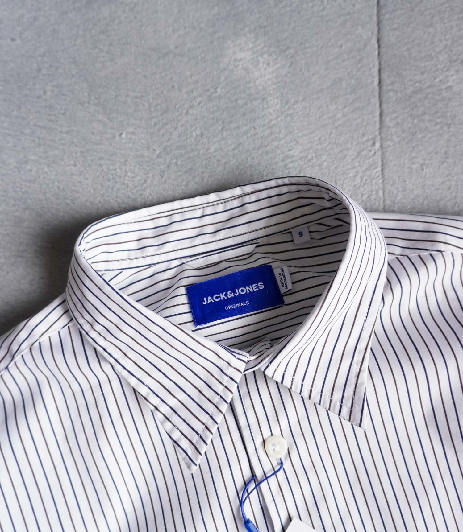 پیراهن نخی آستین بلند اورسایز سفید راه راه Jack&Jones