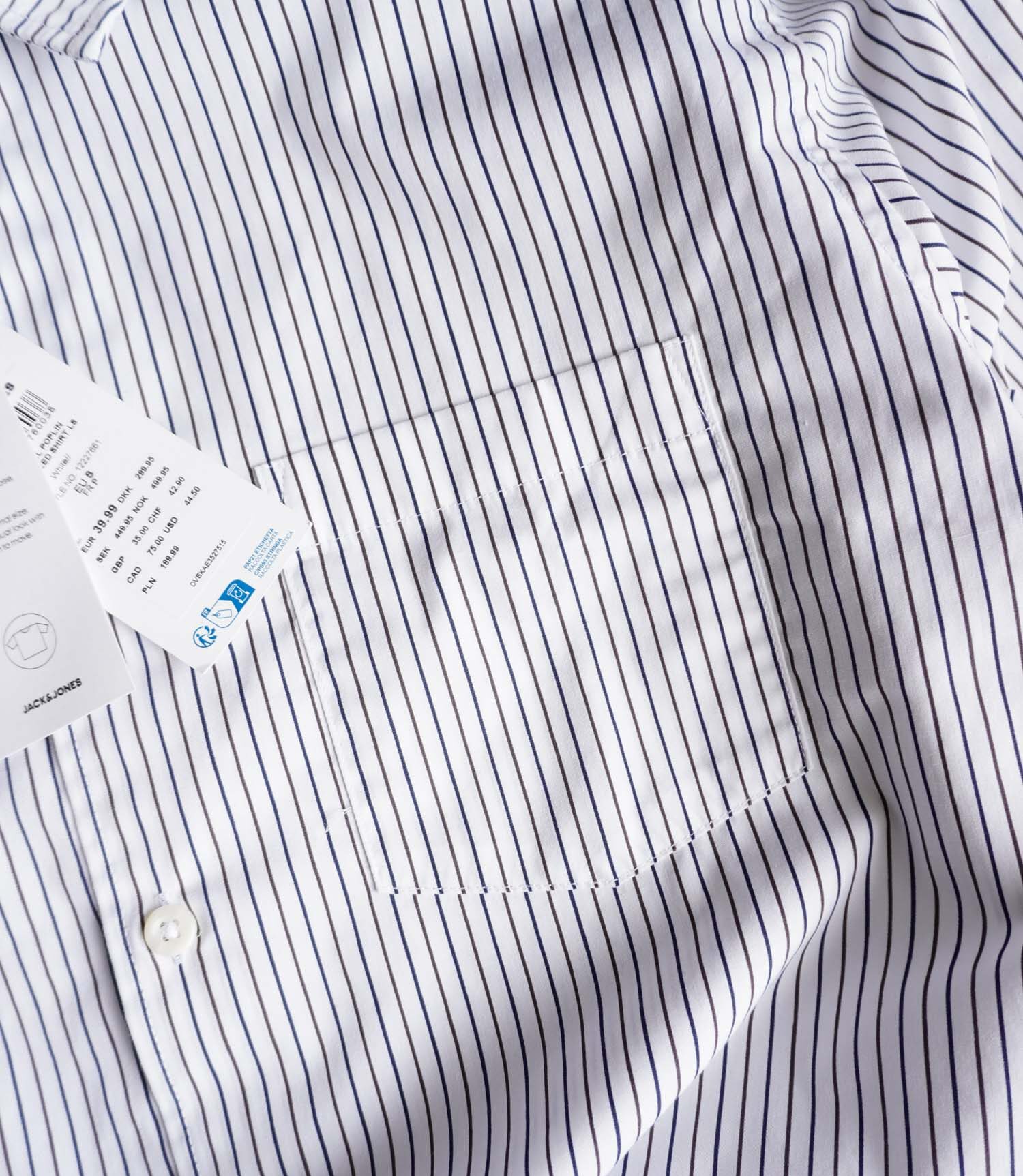 پیراهن نخی آستین بلند اورسایز سفید راه راه Jack&Jones
