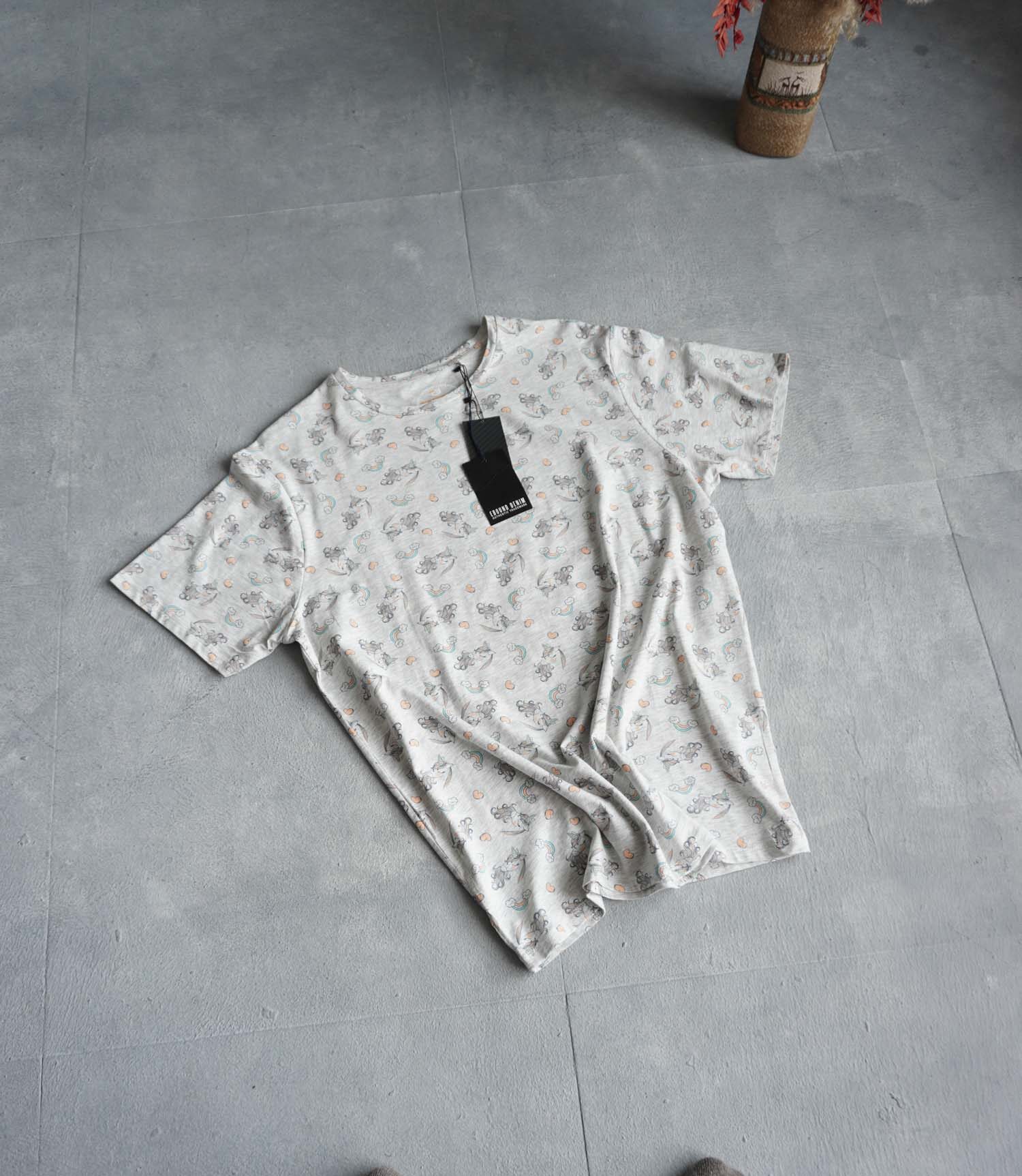 تیشرت نخی مردانه طرح دار طوسی Ebound denim