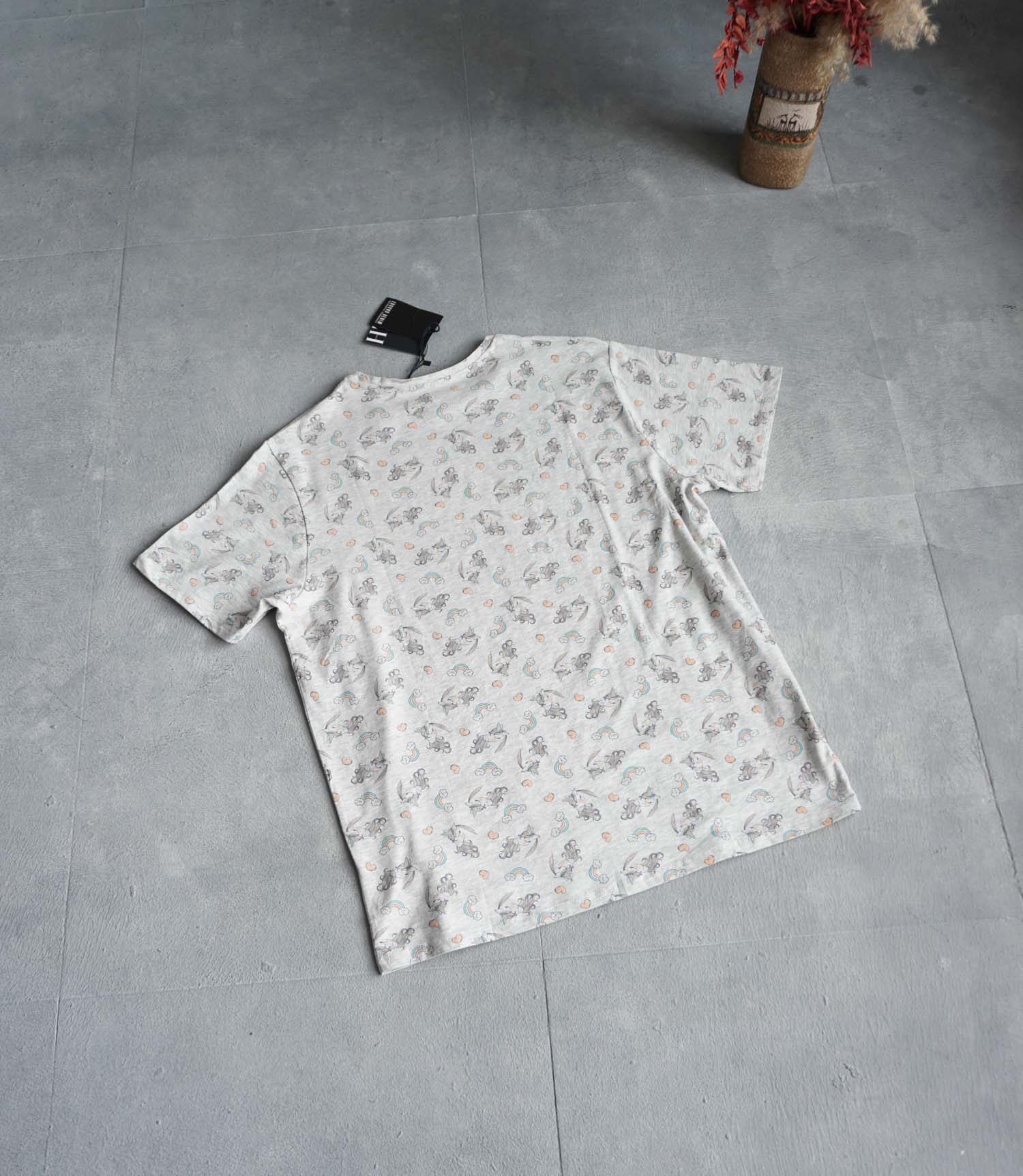 تیشرت نخی مردانه طرح دار طوسی Ebound denim
