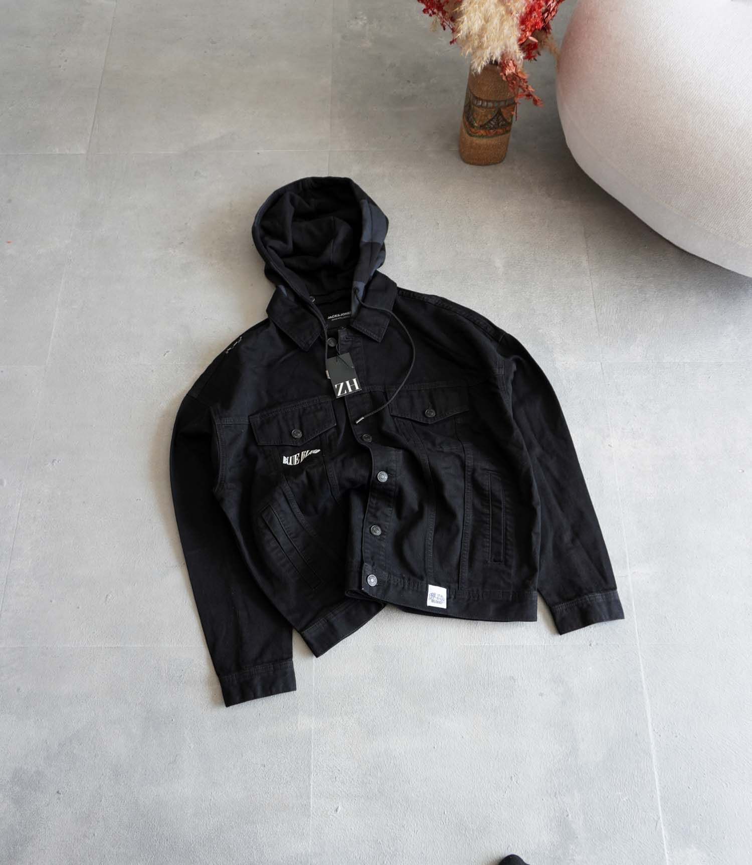 product-52389-DSC09482 جکت جین کلاه دار مشکیJack&Jones