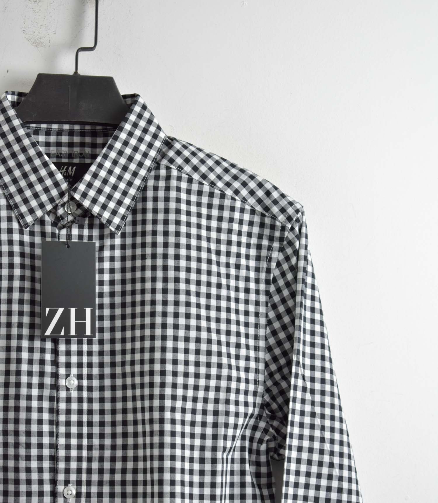 پیراهن نخی چهارخونه آستین بلند H&M
