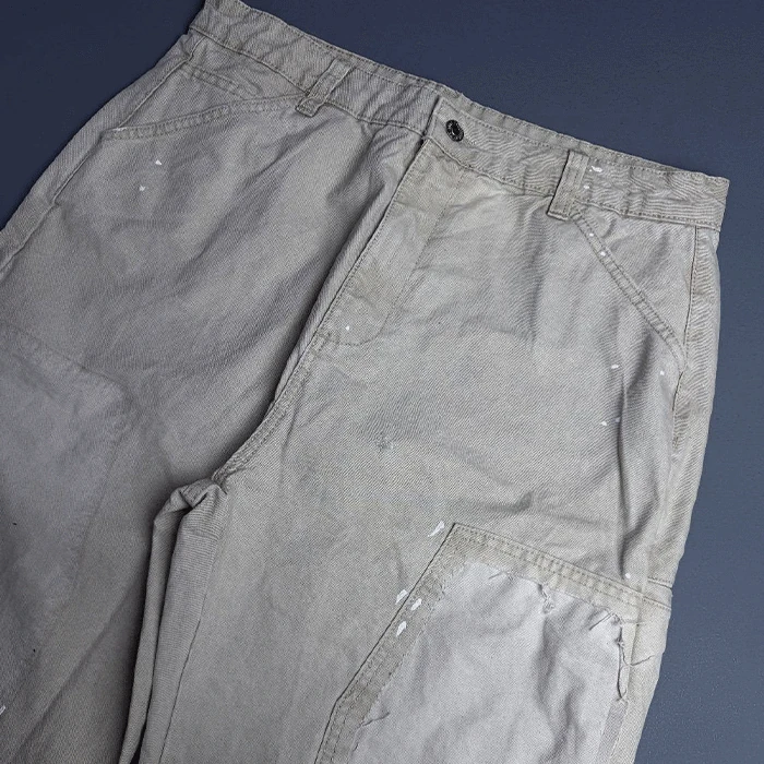 شلوار کارپینتری اورجینال مردانه رنگ کرمی برند Zara سفارش اسپانیایی مدل نیم بگ کد 2031