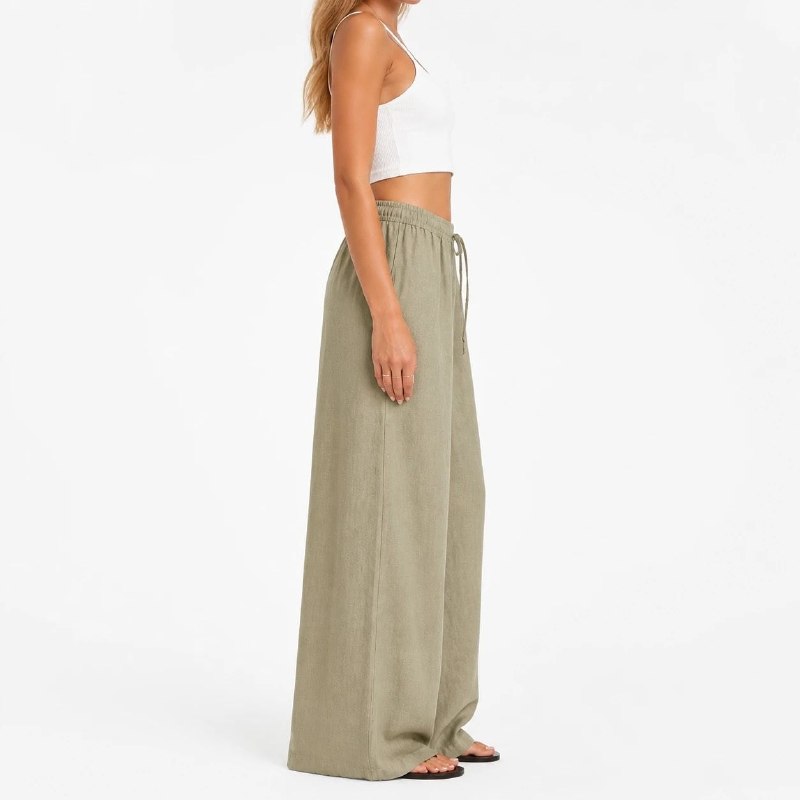 شلوار لنین حصیری ZARA اورجینال رنگ زیتونی کد 2059