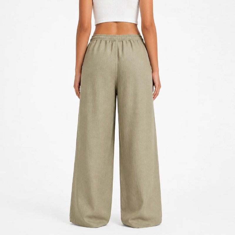 شلوار لنین حصیری ZARA اورجینال رنگ زیتونی کد 2059