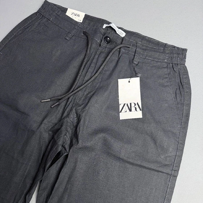 zara-mens-linen-pants-regular-straight-model-size-38-smoked-4 شلوار لینین اورجینال مردانه رنگ دودی ذغالی برند Zara سفارش اسپانیایی مدل نیم بگ کد 2036