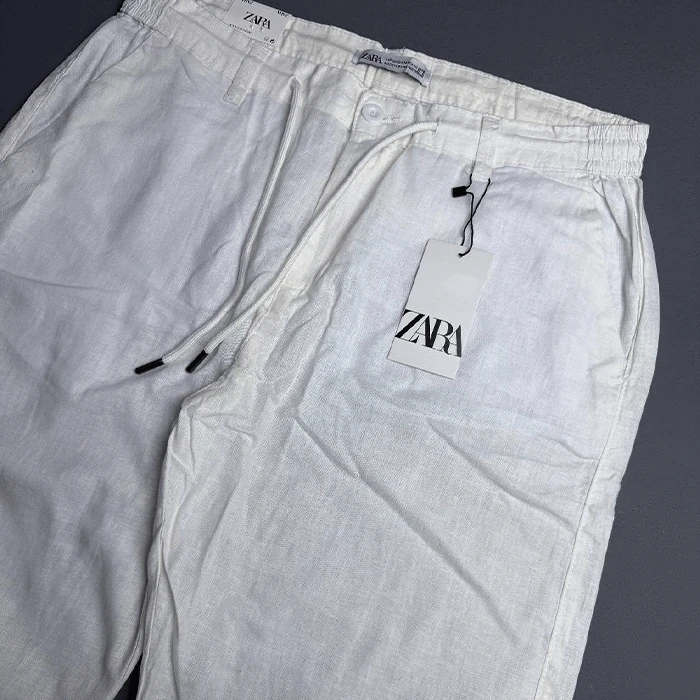 شلوار لینین اورجینال مردانه رنگ سفید برند Zara سفارش اسپانیایی مدل نیم بگ کد 2033